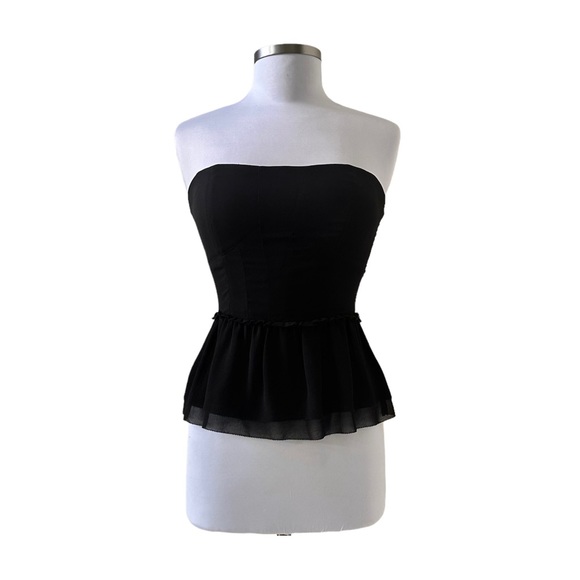 NEW Bebe Black Strapless Smock Peplum Top Size Small - Picture 4 of 8